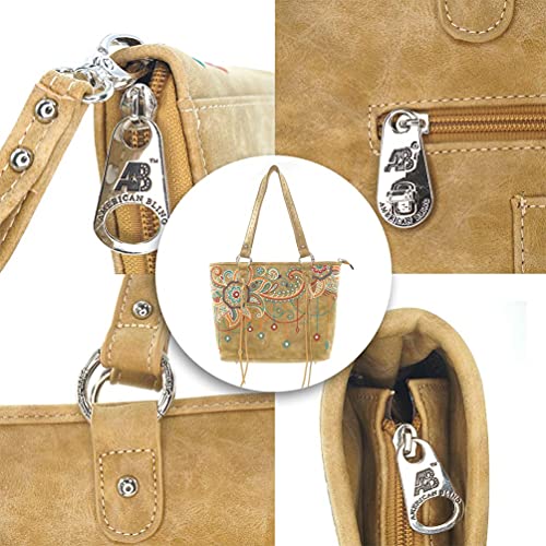 American Bling Floral Embroidered Tote and Wallet Set-Khaki